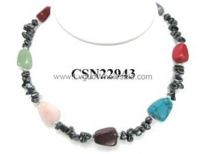 Semi-precious Stone Chip Beads with Hematite Beads Stone Choker Collar Strands Necklace